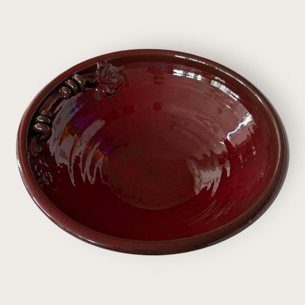 Pier 1 Red Glossy Ceramic Decorative Bowl, Leaf Pattern, Round - Picture 6 of 8
